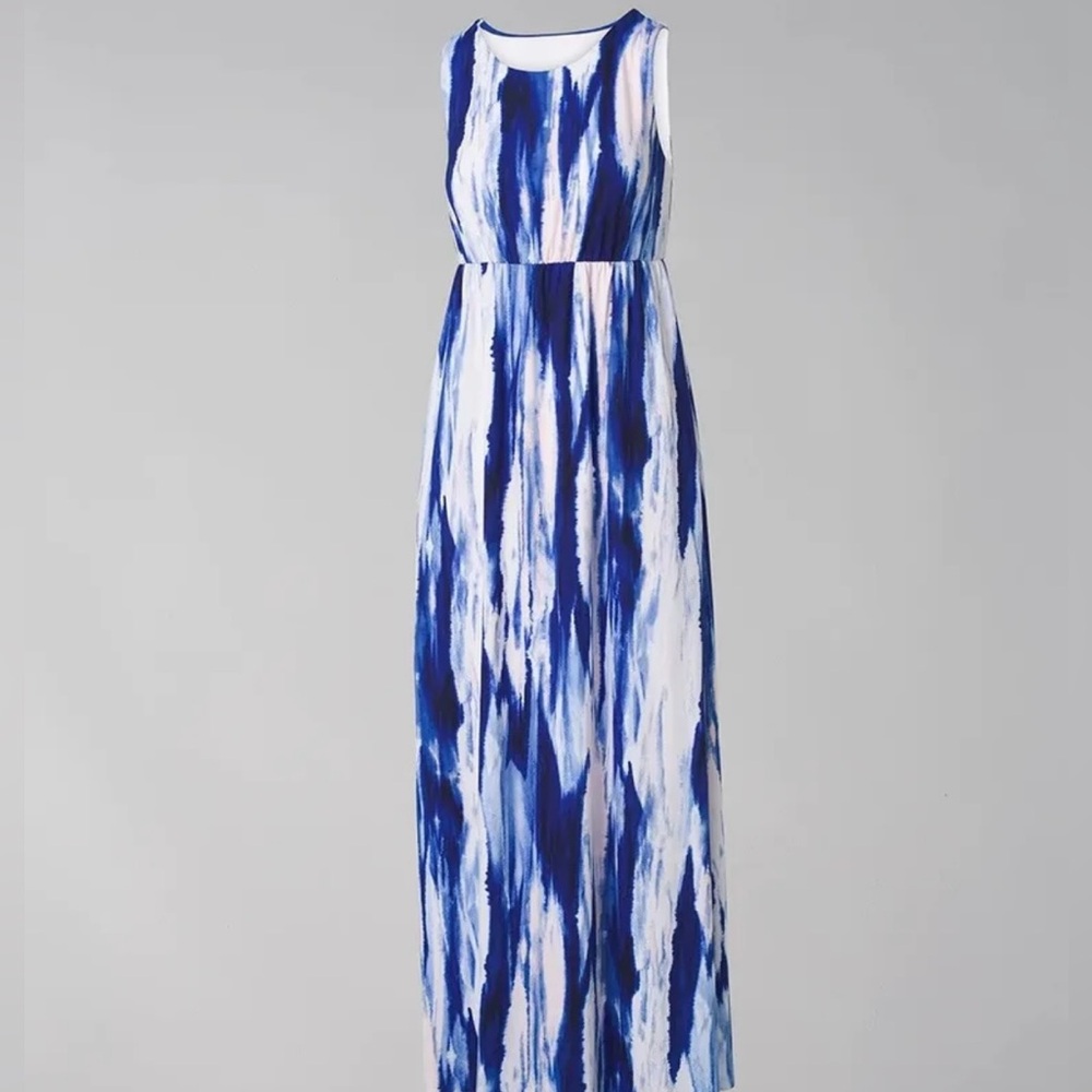 Soma Womens High Neck Maxi Dress Long & Lean Watercolor Blue White Size Large